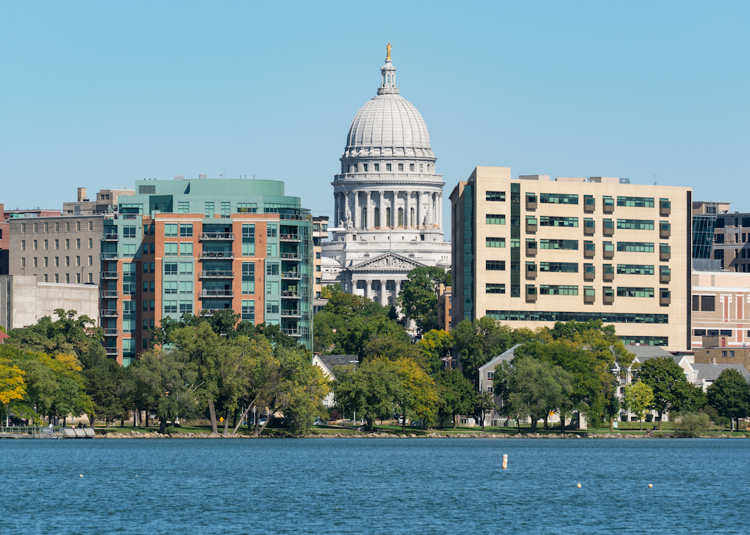 The capitol and downtown Madison on the water.