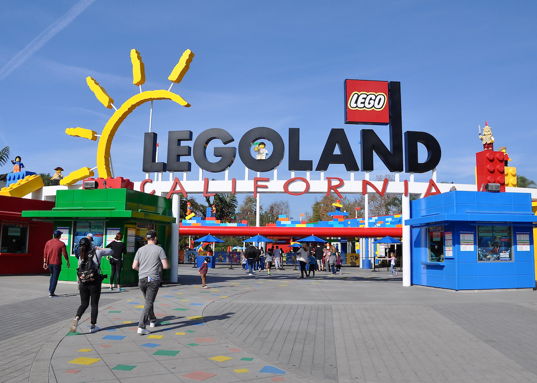 People walking into Lego Land.