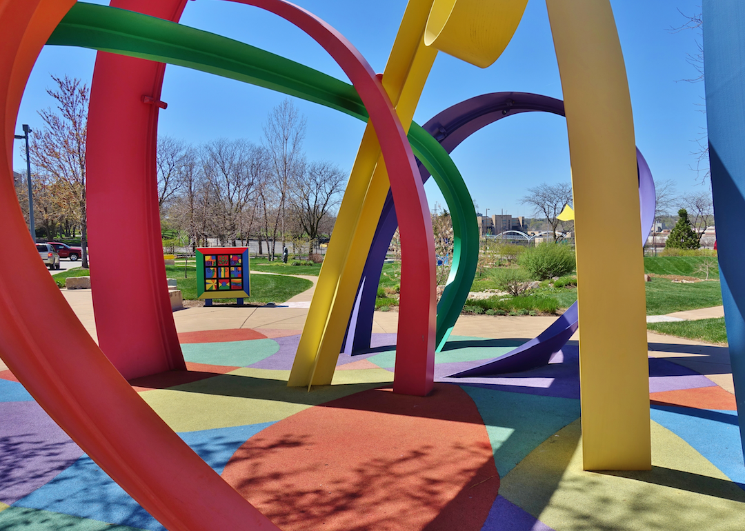 A colorful art display at a park.
