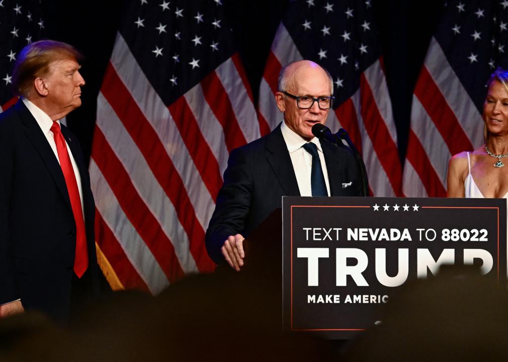 New York Jets owner, Woody Johnson, speaking at a Trump watch party.