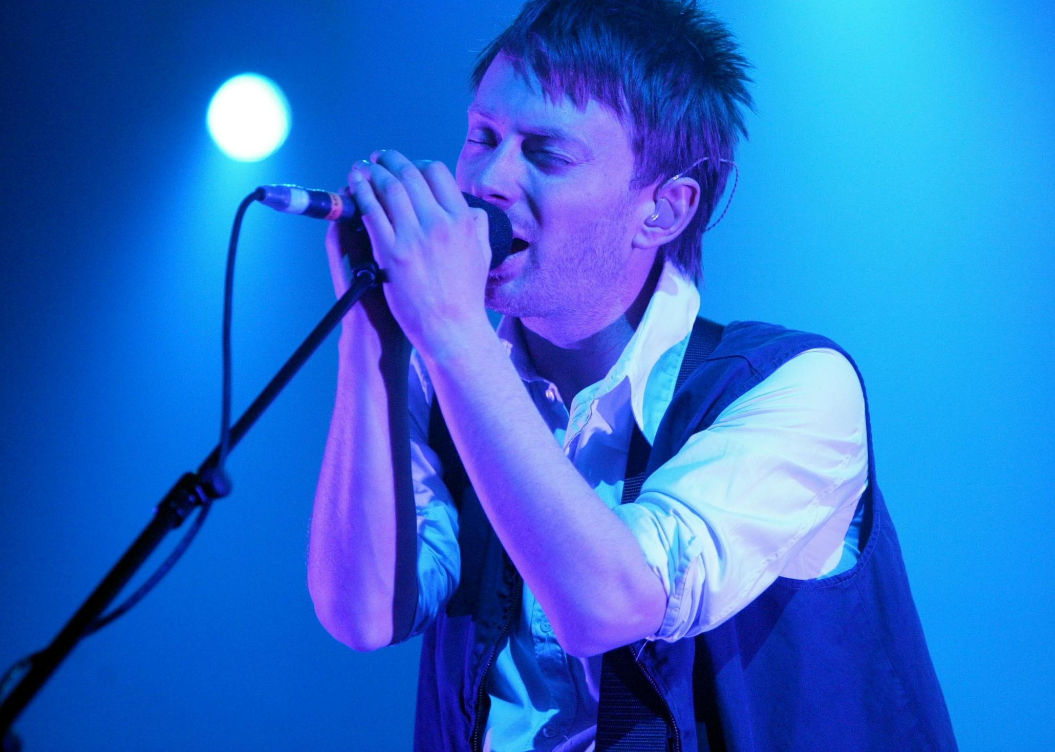 Radiohead lead singer Thom Yorke sings onstage