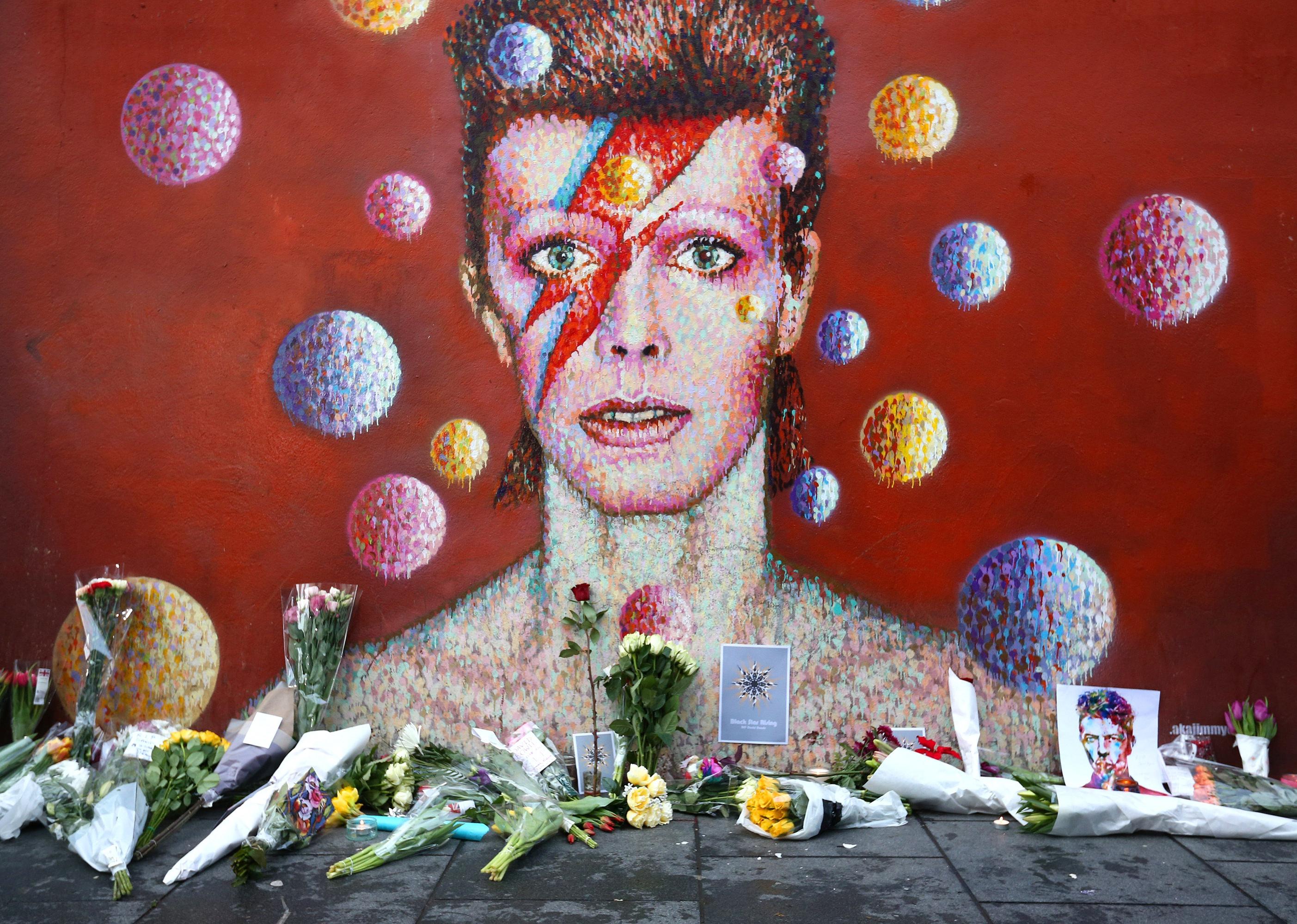 A mural of David Bowie as Ziggy Stardust