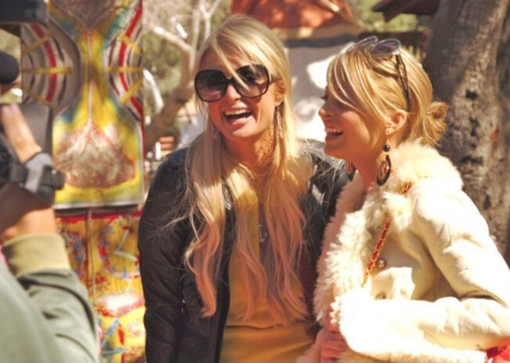 Paris Hilton and Nicole Richie laugh.