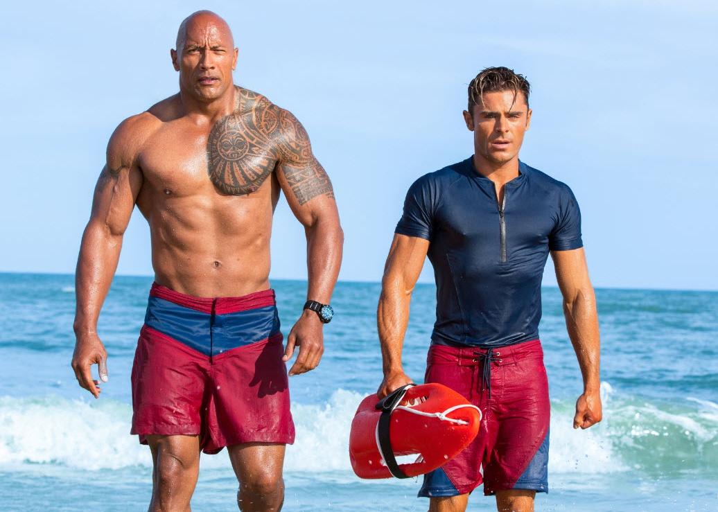 Dwayne Johnson and Zac Efron in a scene from "Baywatch"