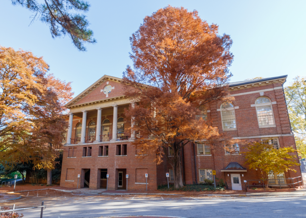 North Carolina State University amid fall foliage.