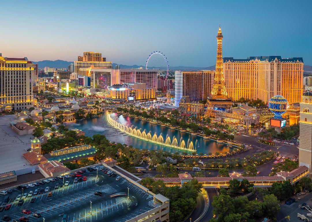 #13. Nevada Aerial view of Las Vegas strip in Nevada as seen at night