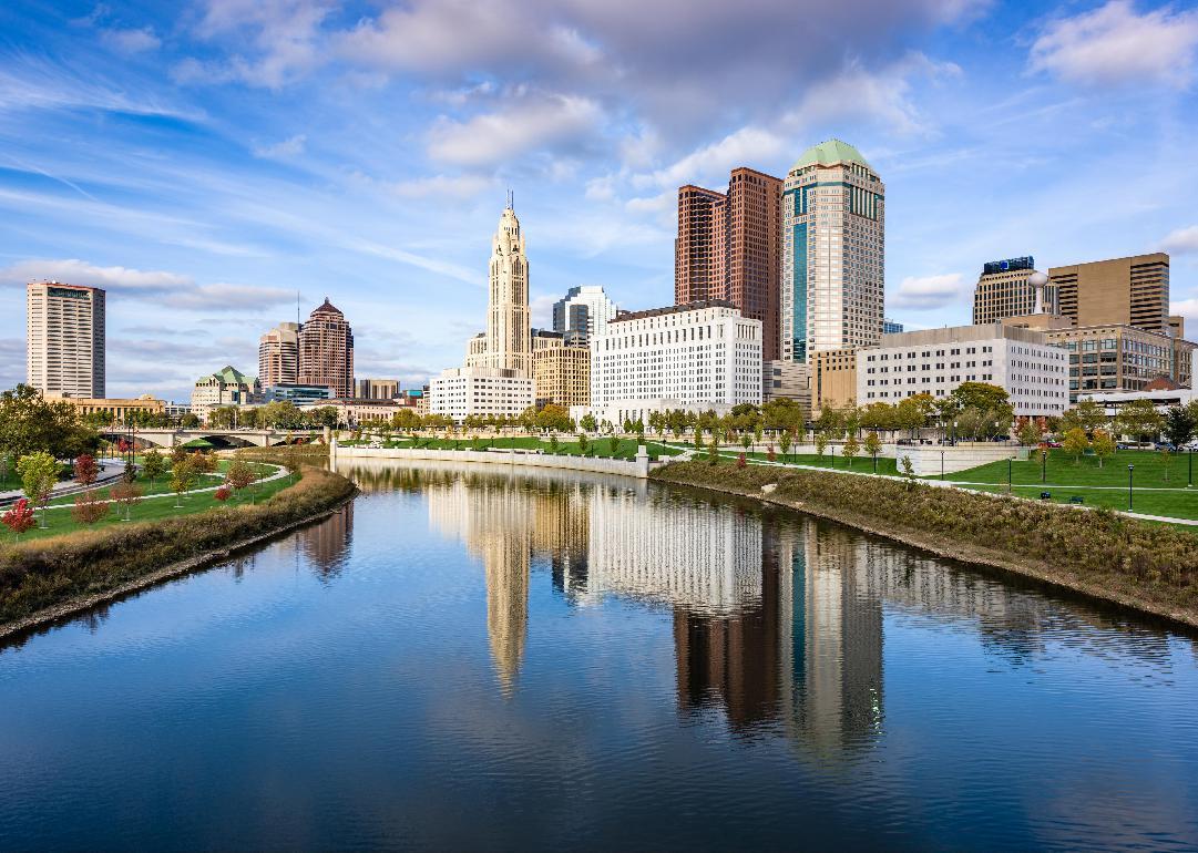 Columbus, Ohio skyline on the Scioto River.