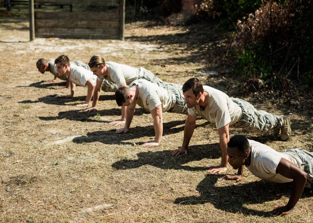 Soldiers doing push-ups.