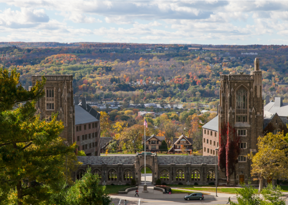 An aerial view of the Cornell University campus.