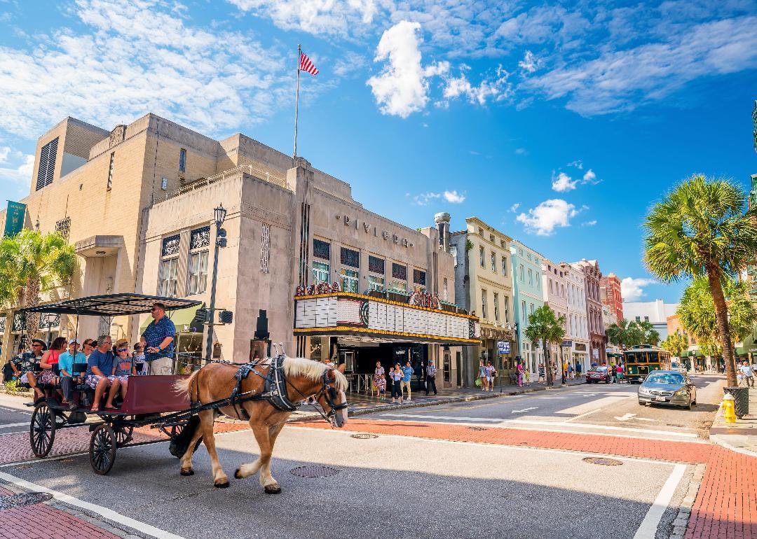 Colorful historic buildings in Charleston Downtown District.