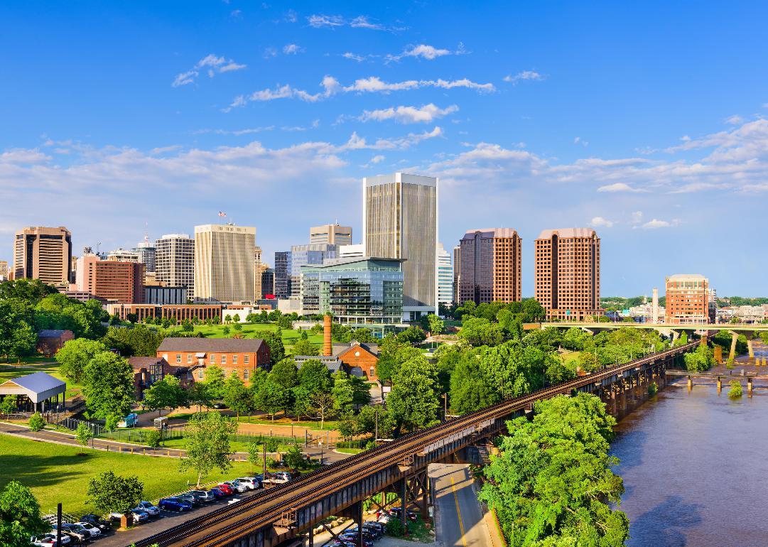 Richmond, Virginia downtown skyline on the James River.