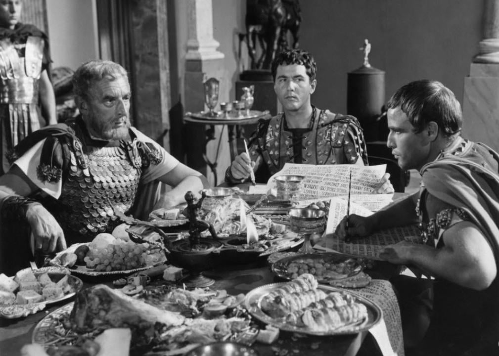 Marlon Brando, Douglass Dumbrille, and Douglass Watson in a scene from "Julius Caesar"