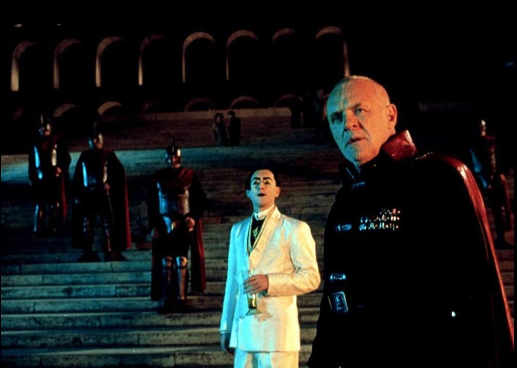 Anthony Hopkins, Alan Cumming, and Jessica Lange in a scene from "Titus"