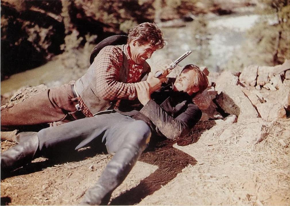 Ralph Meeker and Robert Ryan in a scene from "The Naked Spur"