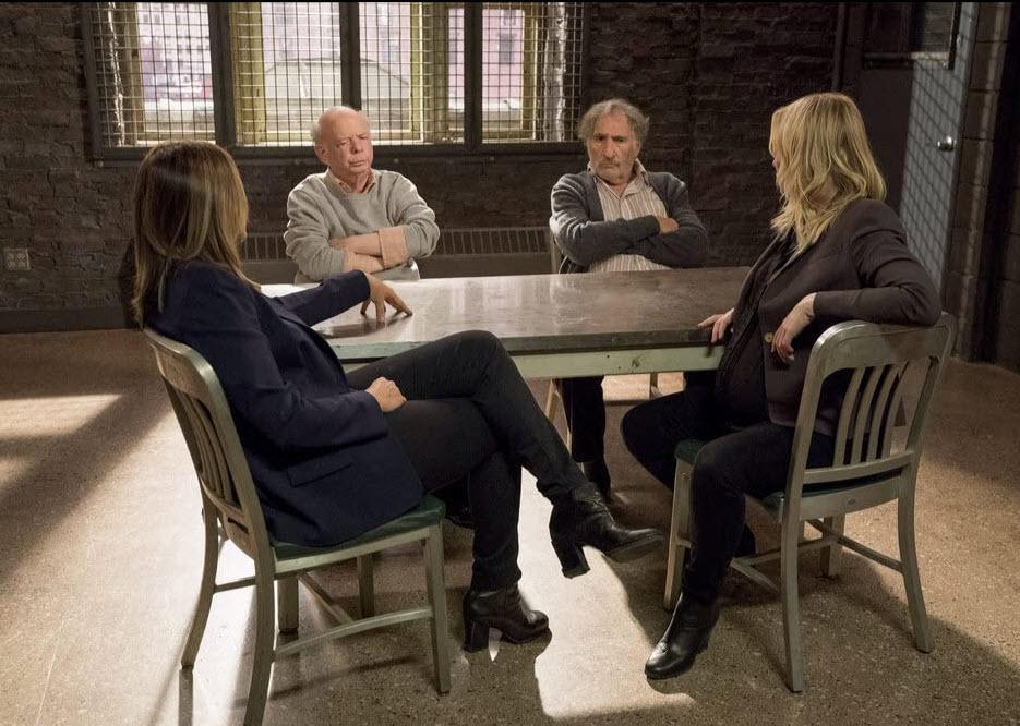 Wallace Shawn, Mariska Hargitay, Judd Hirsch, and Kelli Giddish in a scene from Law & Order: Special Victims Unit 