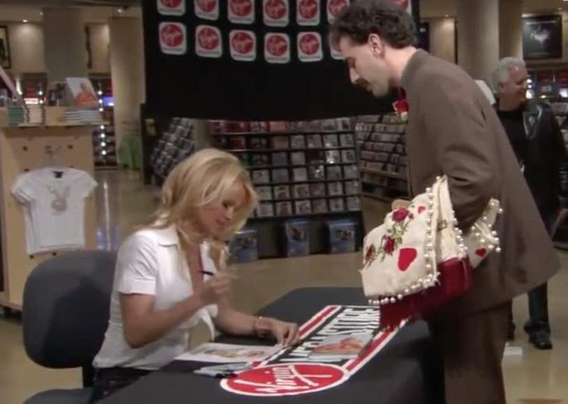 Pamela Anderson and Sacha Baron Cohen in a scene from "Borat"