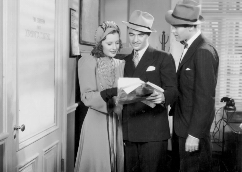 Henry Fonda, Barbara Stanwyck, and Sam Levene in a scene from "The Mad Miss Manton"