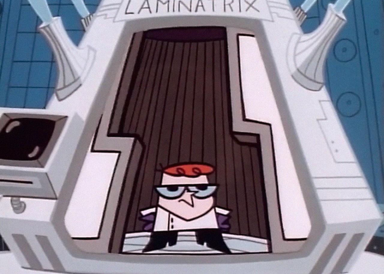 A cartoon of Dexter standing in a giant machine.