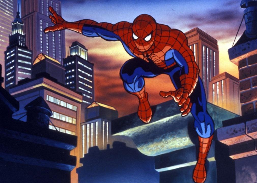 A cartoon of Spider-Man leaping in the air.