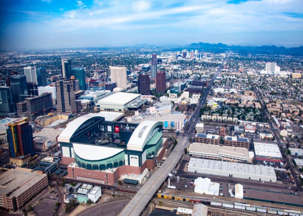 Aerial view of Phoenix, Arizona with Chase Field in the Center.