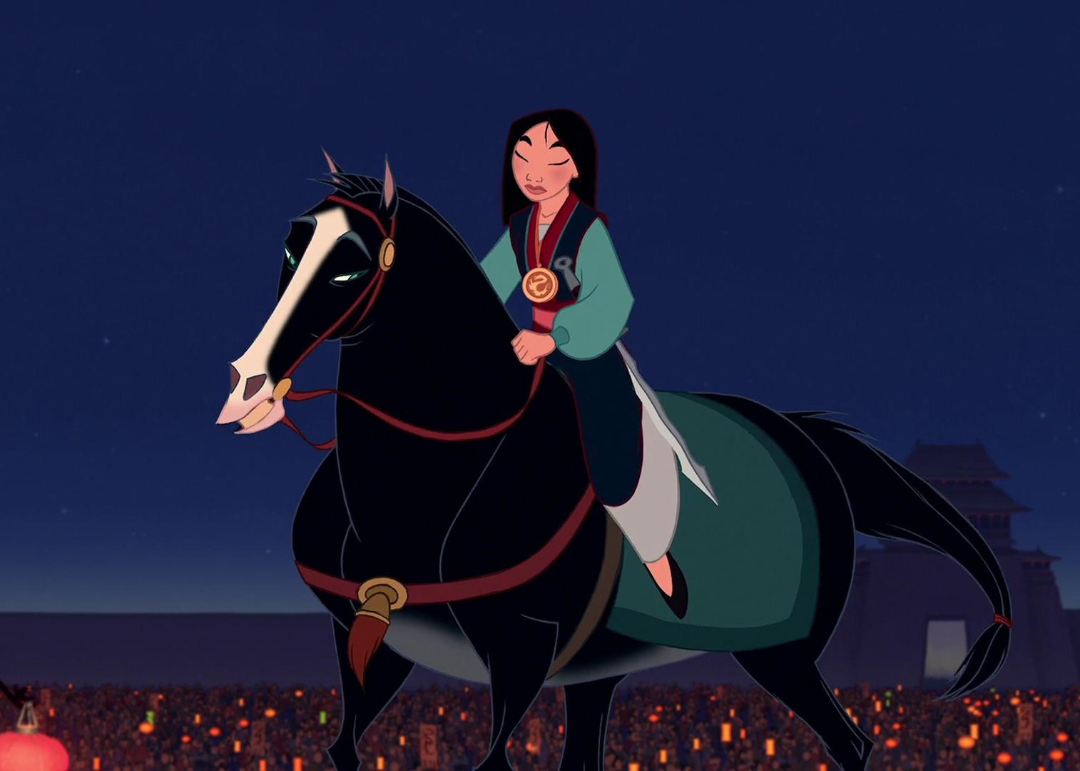 An animation of a woman warrior on a horse.