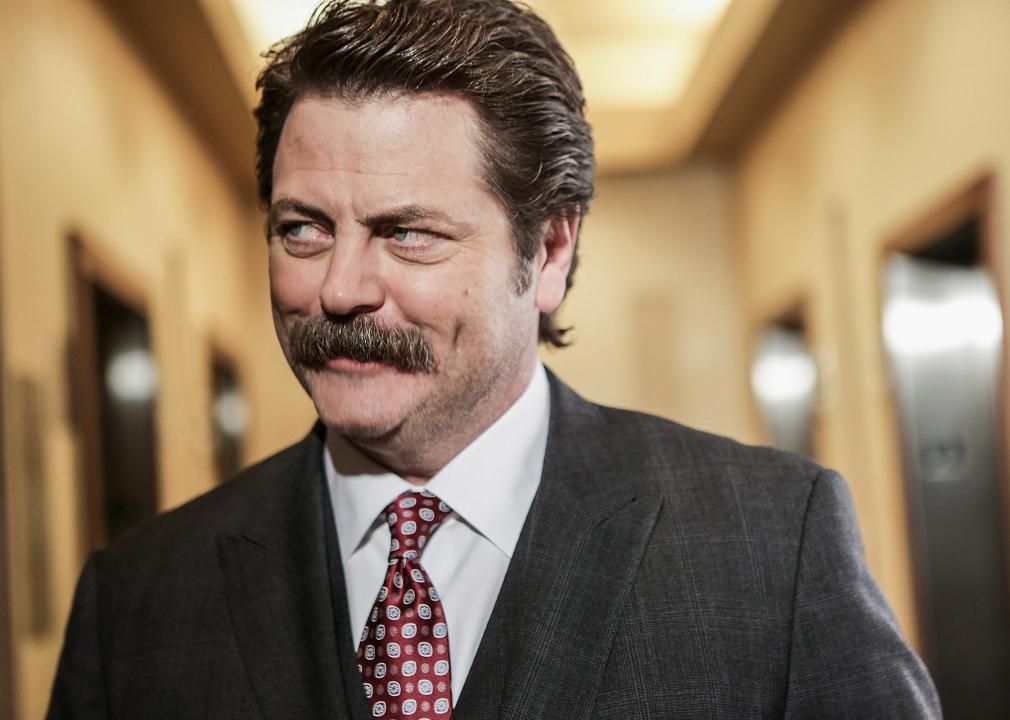 Nick Offerman arriving at an awards ceremony in Hollywood.