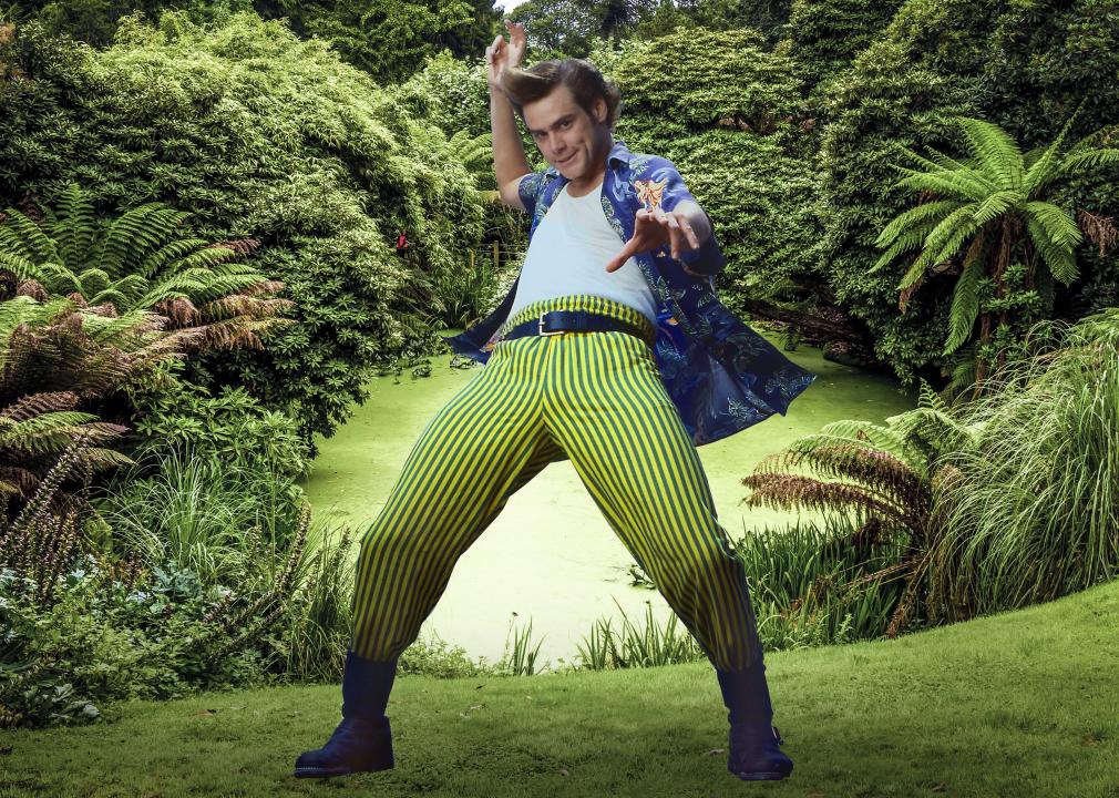 Jim Carrey posing in costume as Ace Ventura.