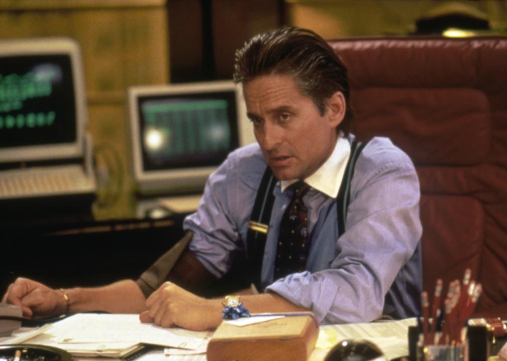 Michael Douglas on the set of Wallstreet.