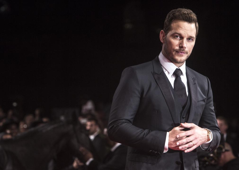 Chris Pratt, dressed in a black suit and tie, attends a film festival in Italy.