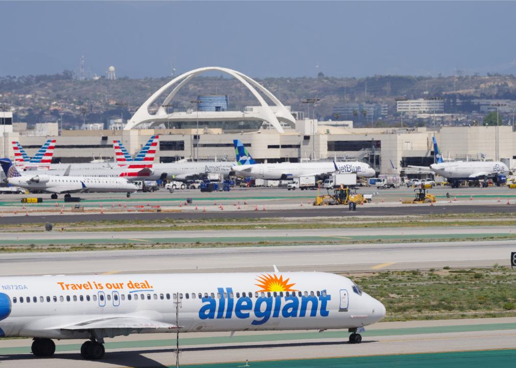 Allegiant aircraft taxiing for departure.