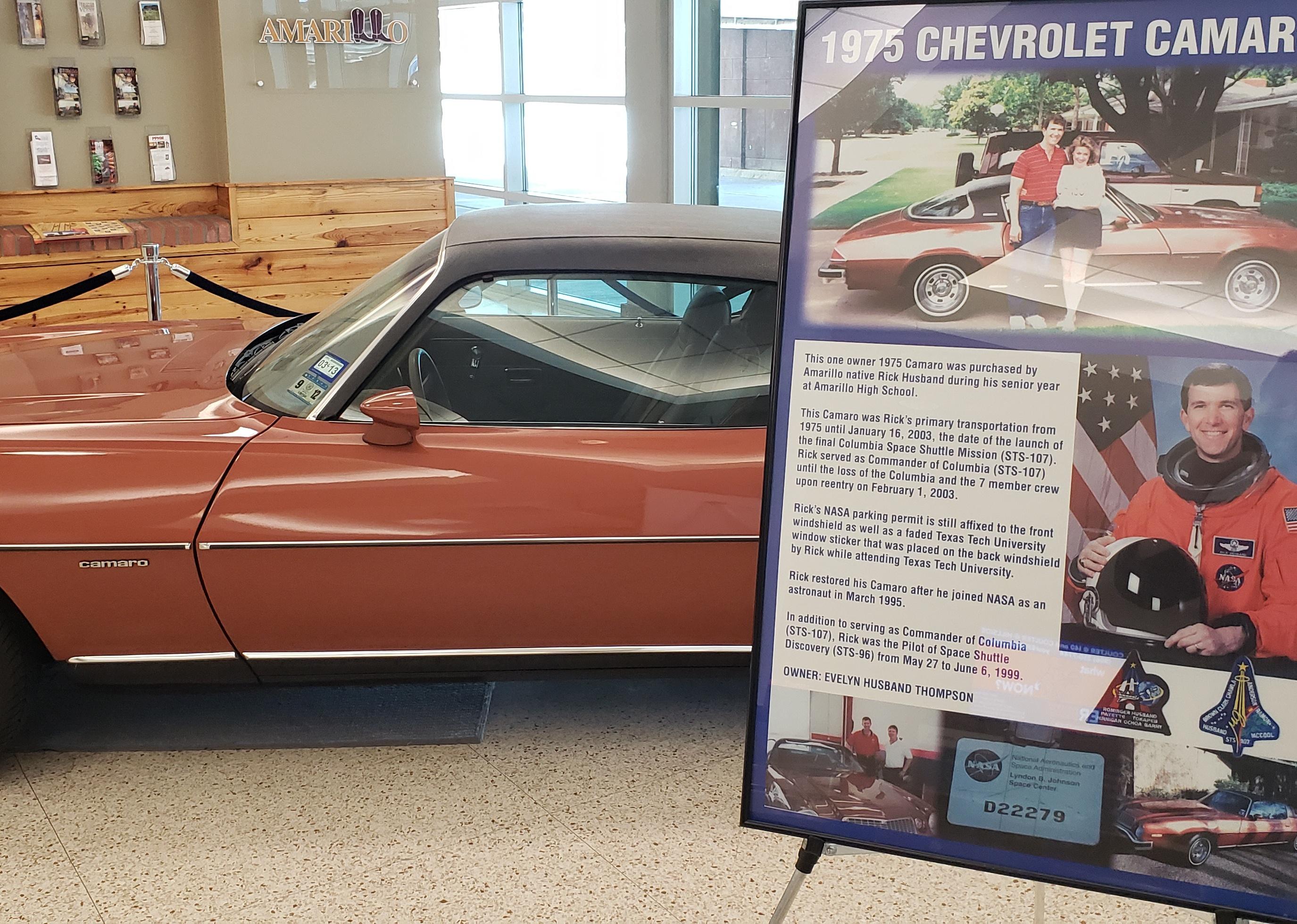 Rick Husband's Camaro on display at Amarillo airport.
