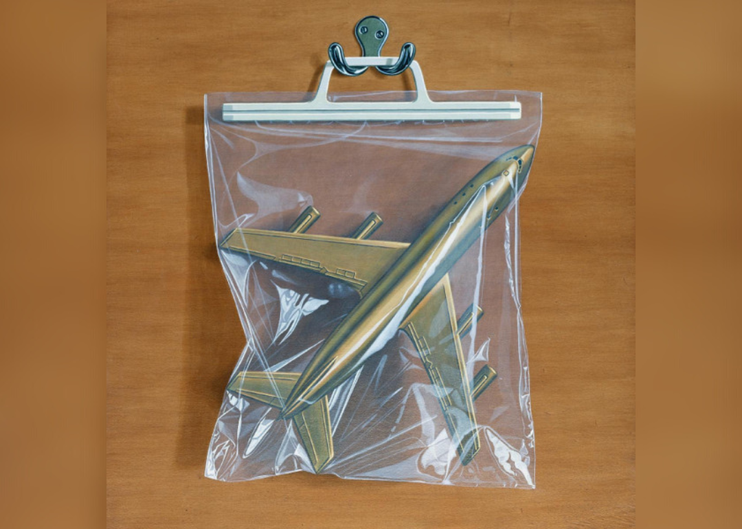 An airplane in a plastic bag.