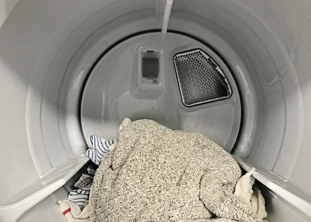 Towels inside a dryer.