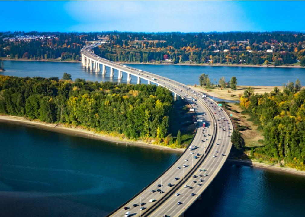 Traffic across the bridge connecting Portland, Oregon and Vancouver, Washington.