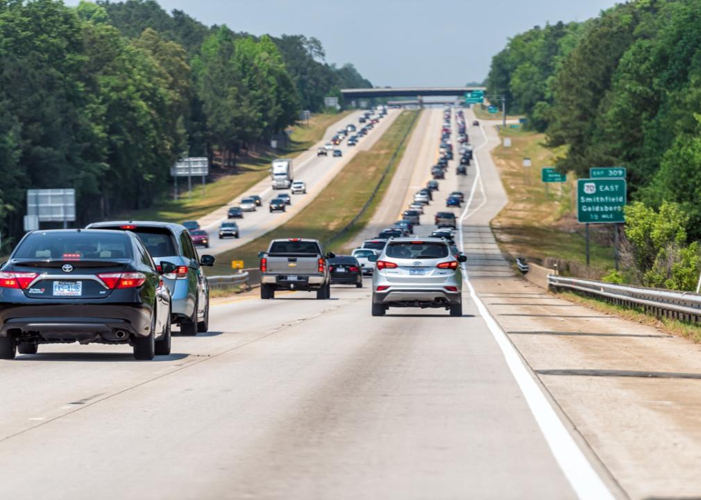 Highway of cars near Raleigh, North Carolina.