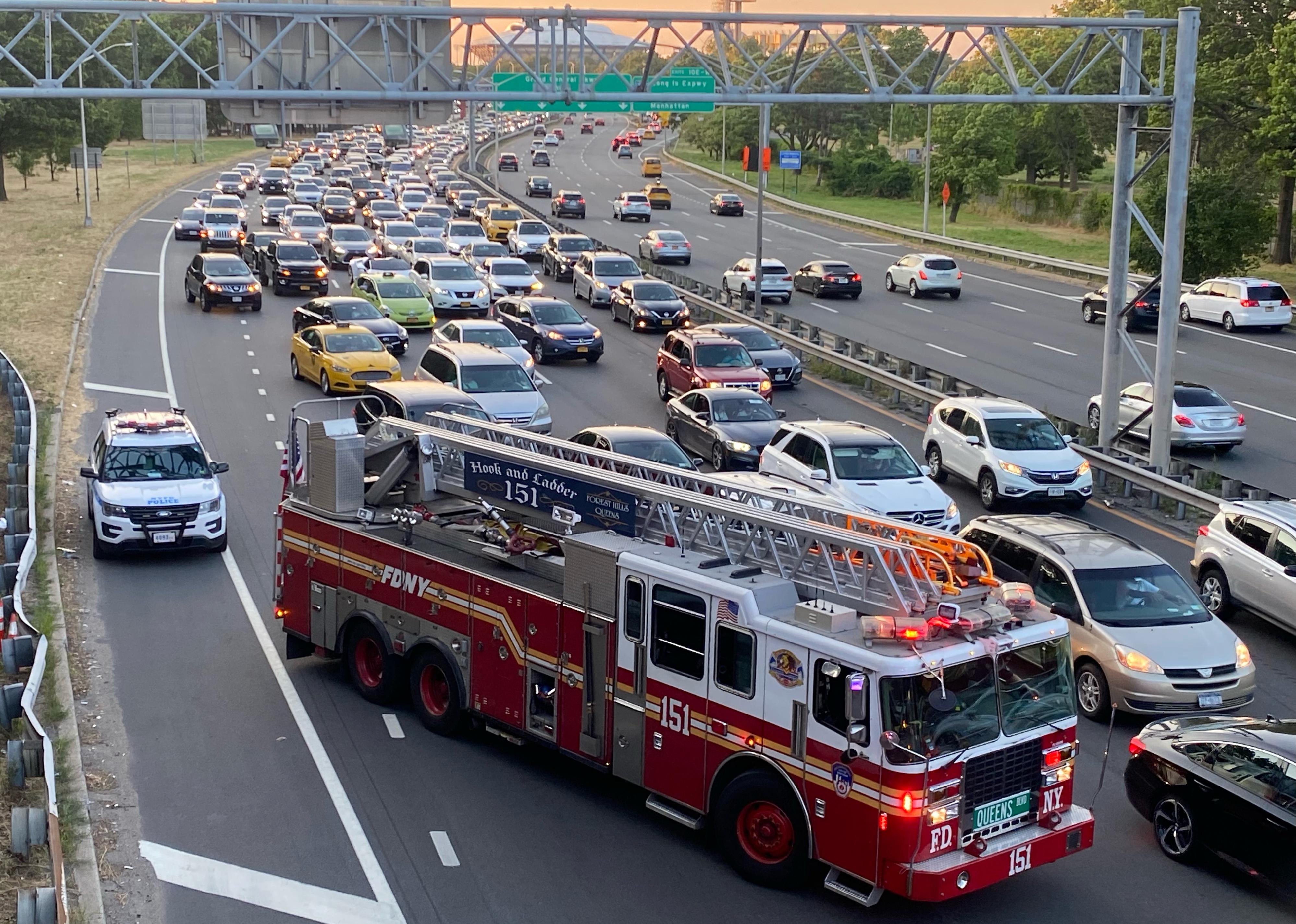 First responders to an accident blocking traffic.