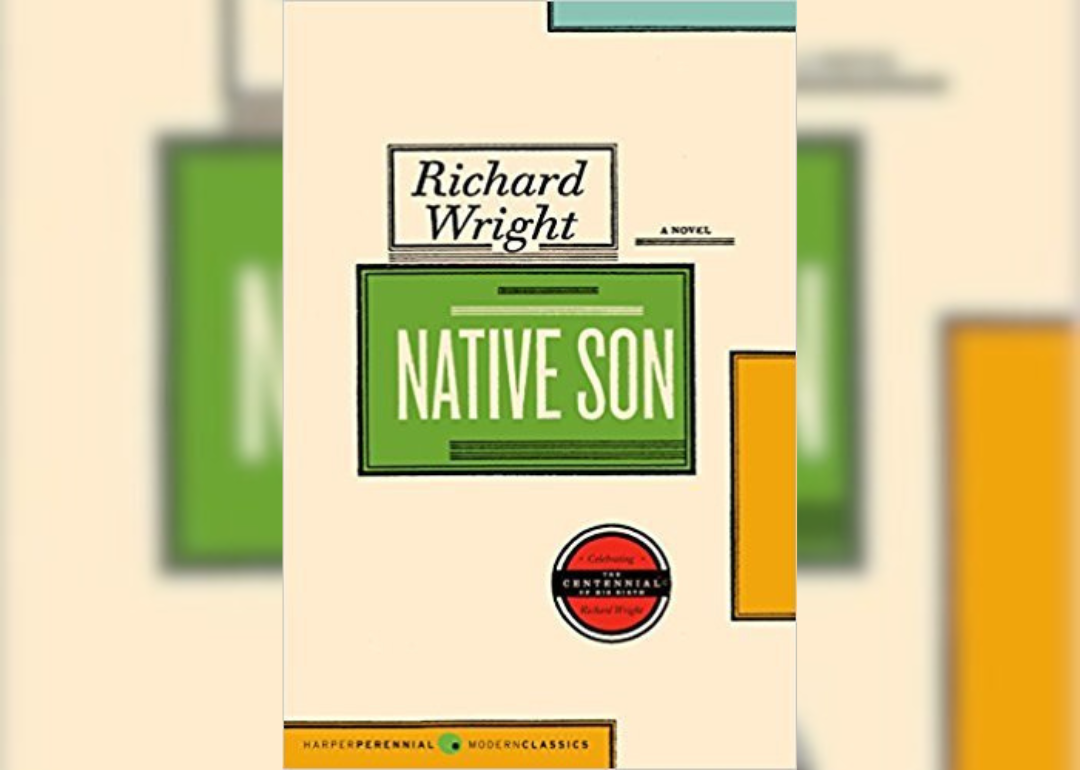 A beige cover with green and orange squares.