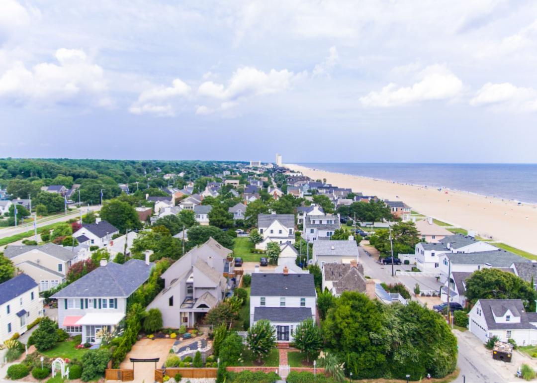 Virginia Beach homes and beach from the sky.