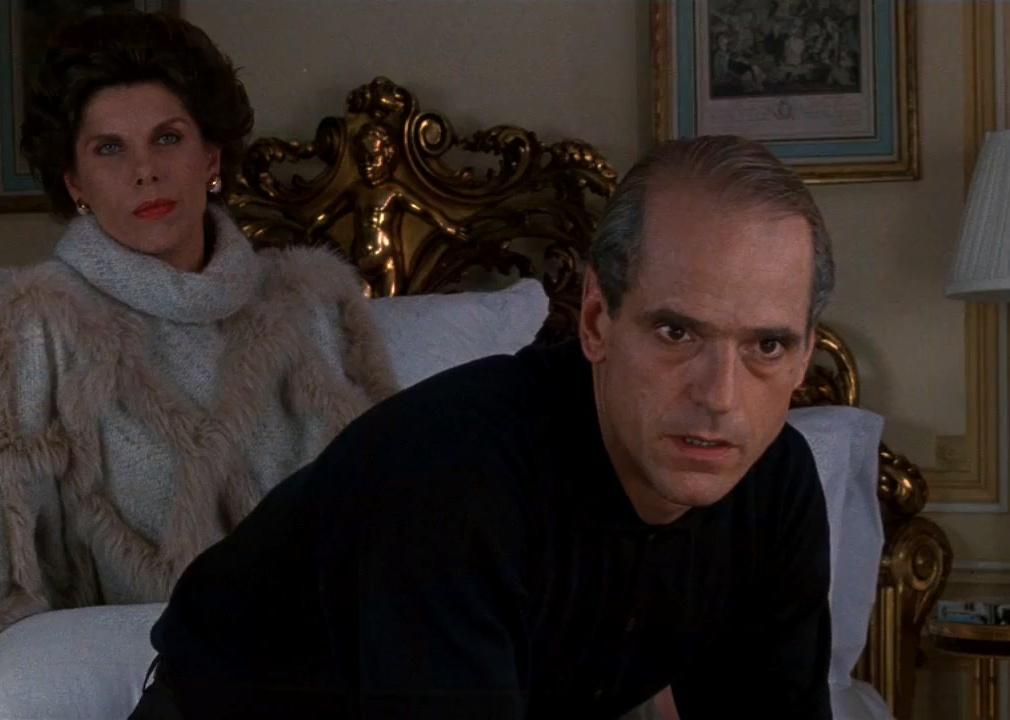 Actors Christine Baranski and Jeremy Irons in a scene from ‘Reversal of Fortune.