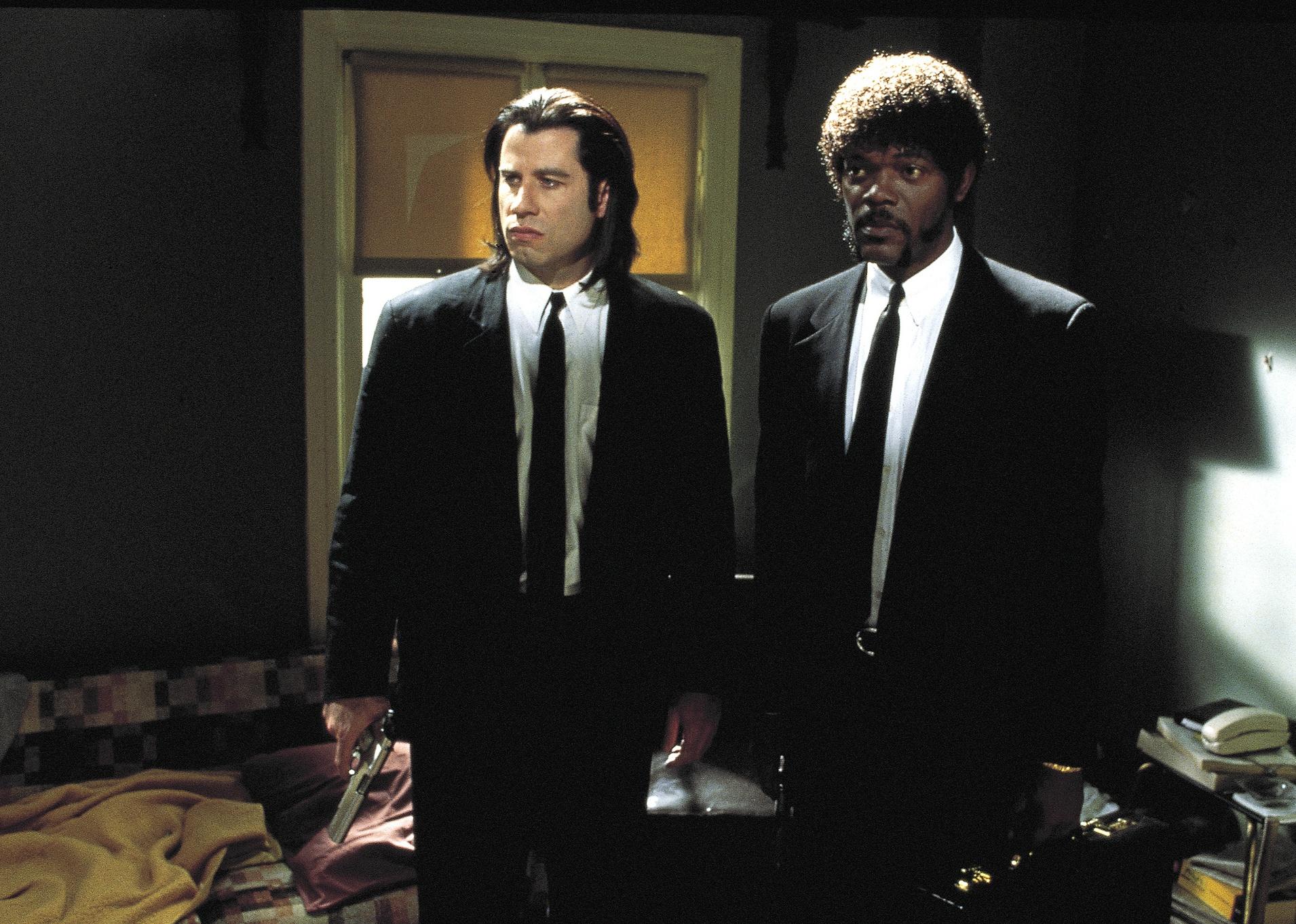 Actors John Travolta and Samuel L. Jackson in a scene from ‘Pulp Fiction.'