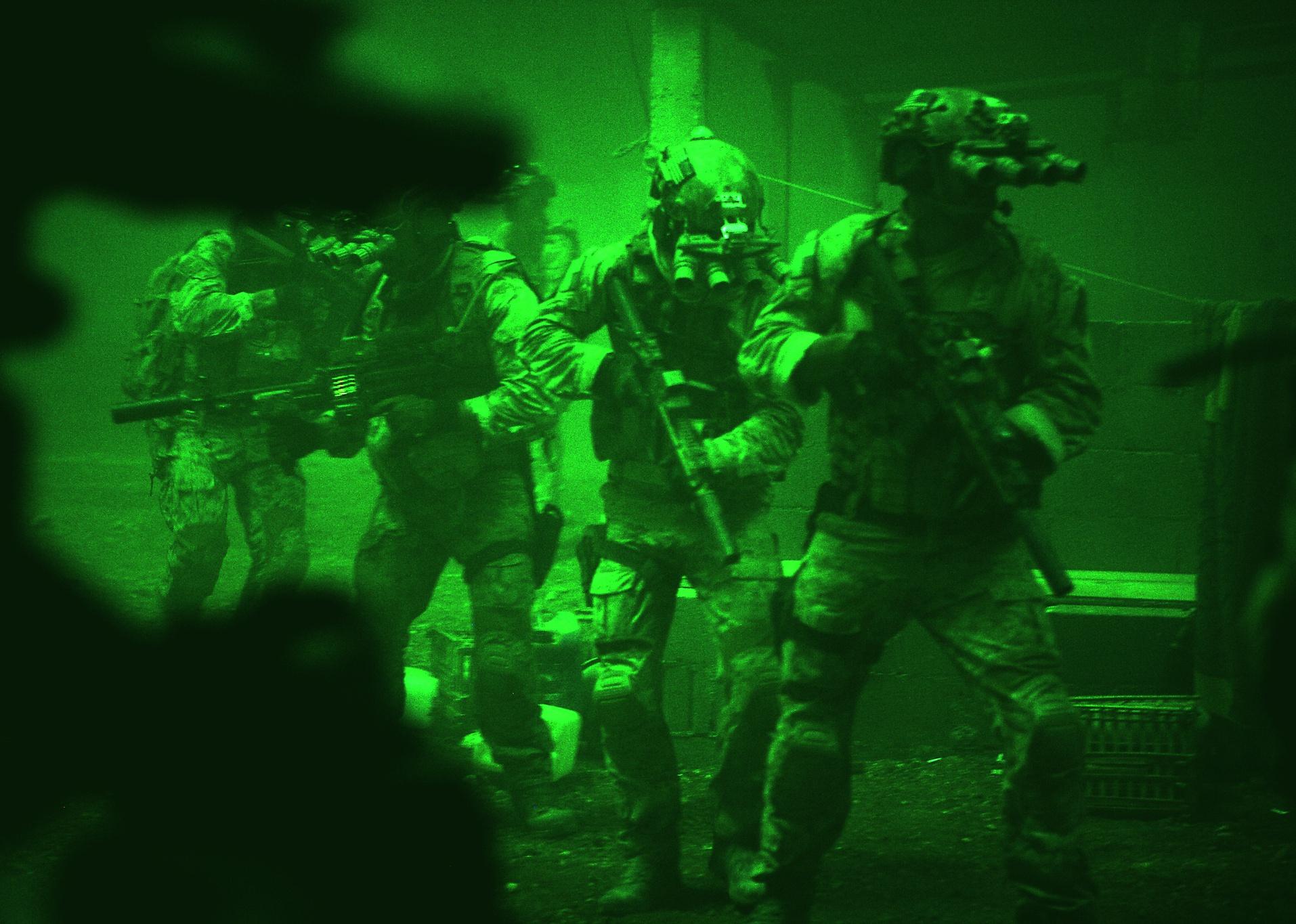 Actors playing soldiers in a scene from ‘Zero Dark Thirty.'