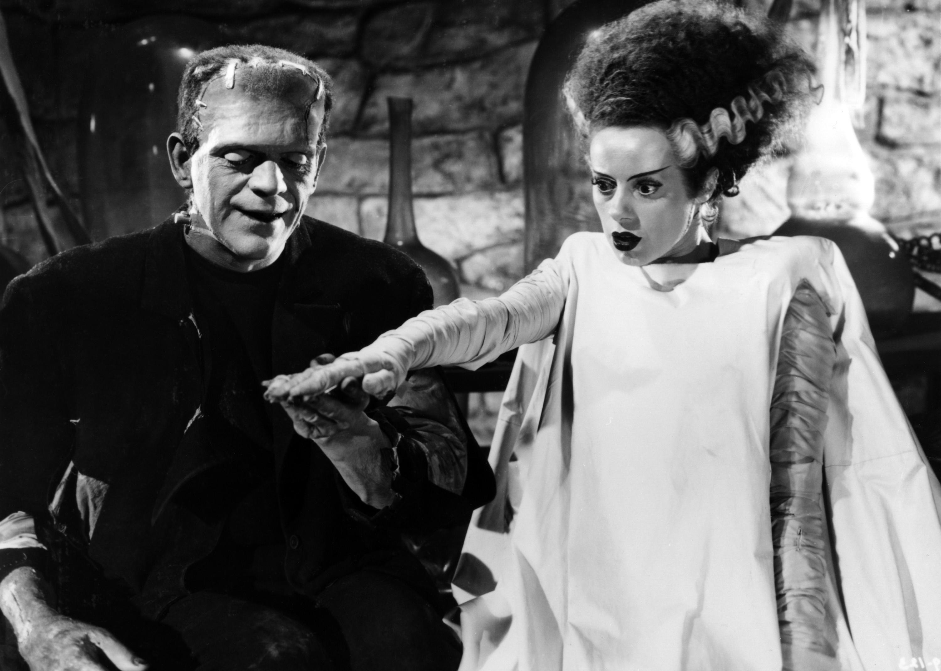 Actors Boris Karloff and Elsa Lanchester in a scene from ‘The Bride of Frankenstein.