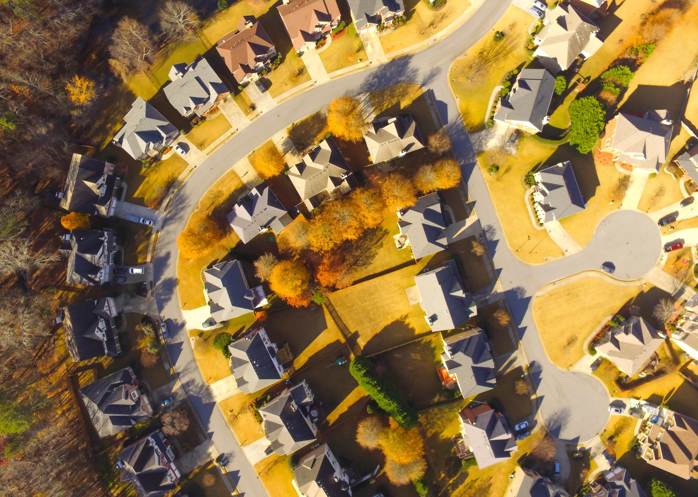 An aerial view of homes in Fall.