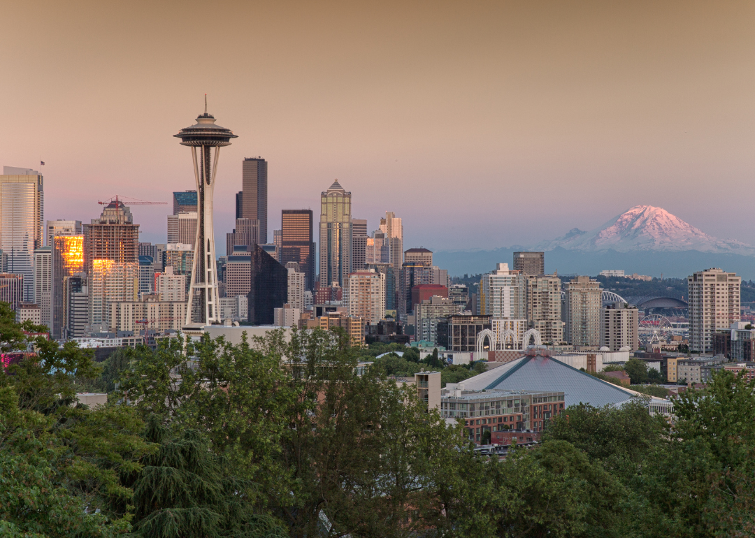 Seattle, WA skyline with Mt. Ranier in the background.