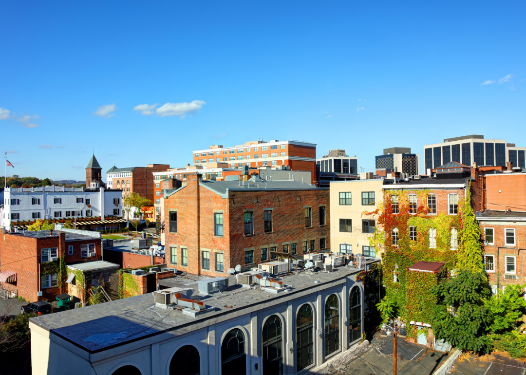 Rooftop view of historic buildings in Morristown, NJ.