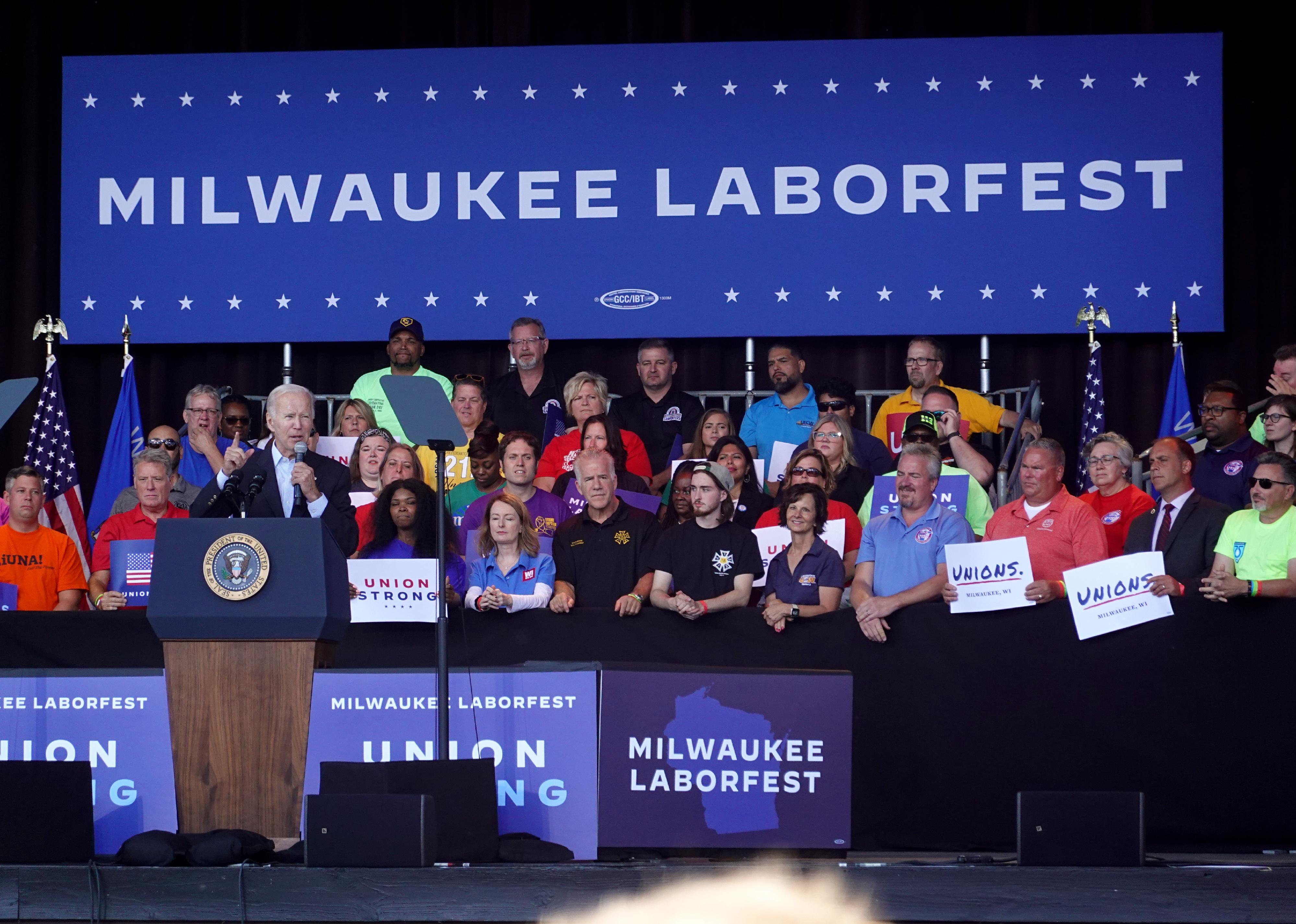 Biden speaking at the Milwaukee, WI labor fest.