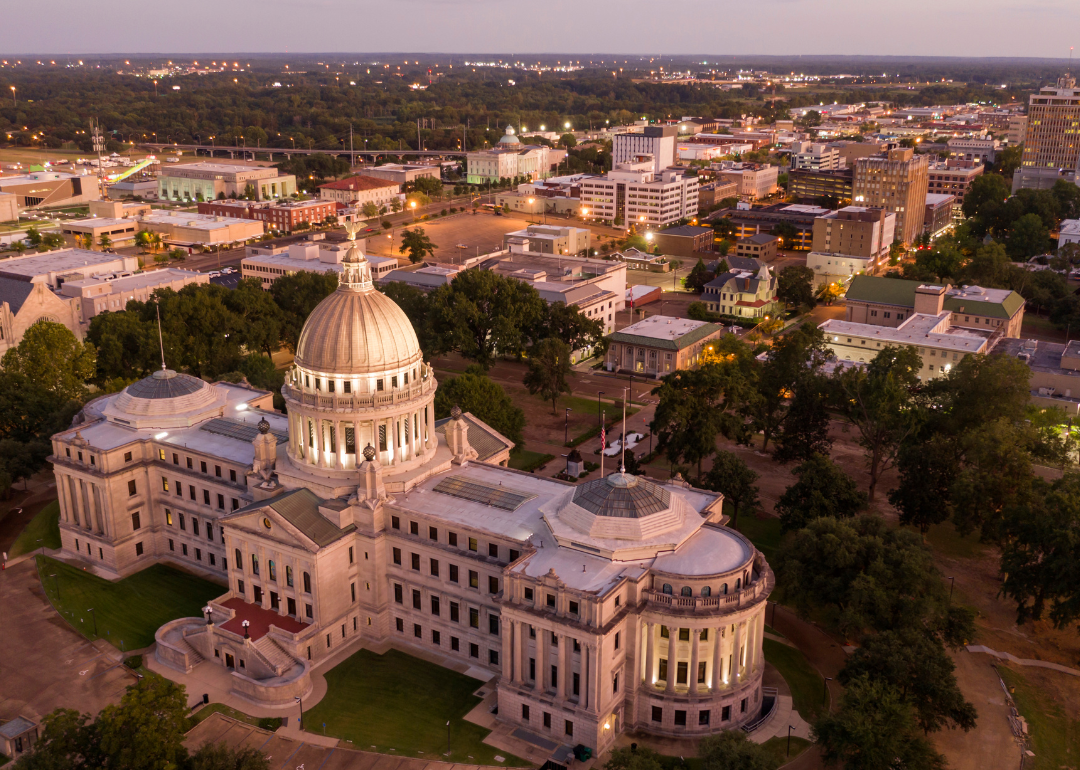 The capitol building and downtown Jackson, MS.