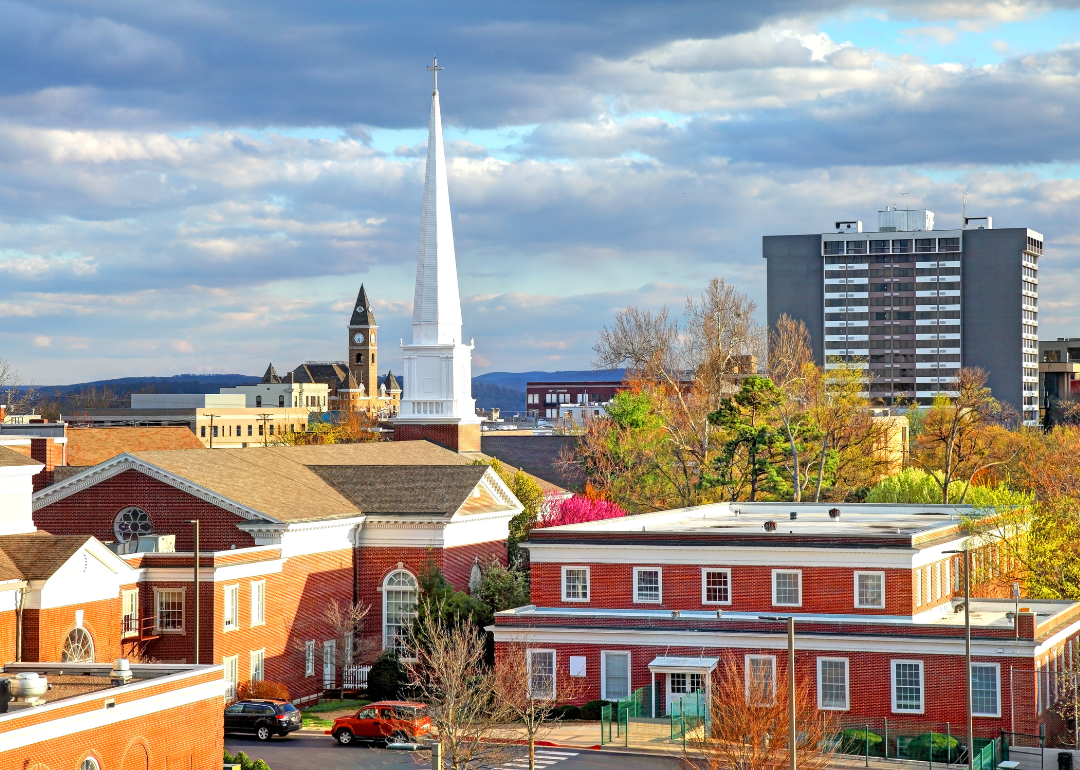 Fayetteville, AR downtown and historic churches.