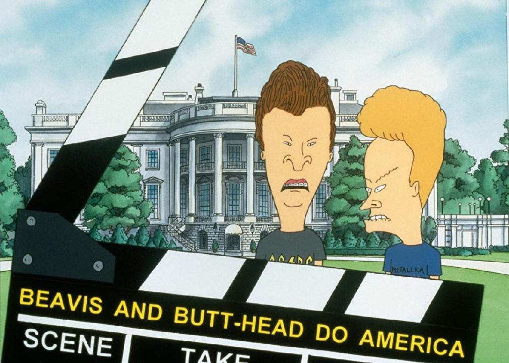 Beavis and Butt-Head stand in front of the White House.