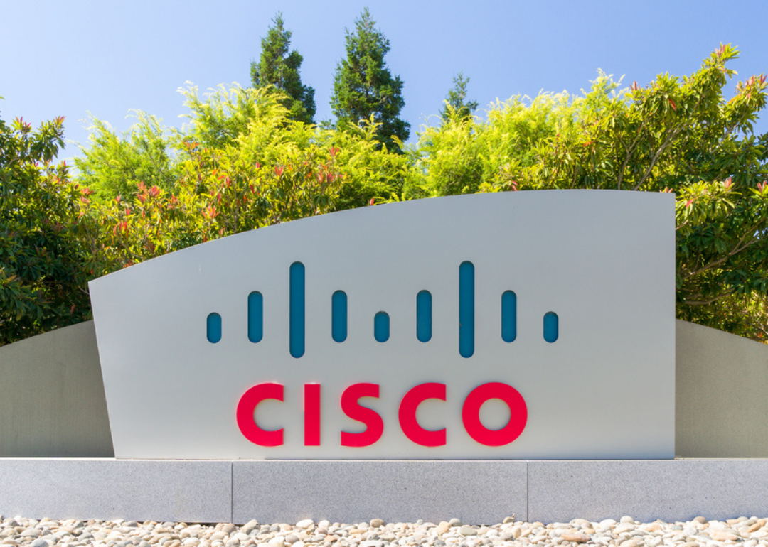 A Cisco sign outside.